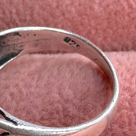 Vintage Sterling Silver Black Onyx Inlay & Marcasite Filigree Ring Sz 7 925 - Picture 8 of 12